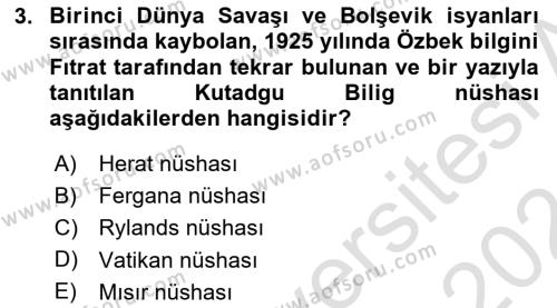 XI-XIII. Yüzyıllar Türk Dili Dersi 2023 - 2024 Yılı (Vize) Ara Sınavı 3. Soru