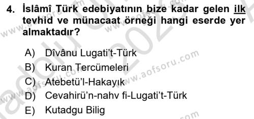 XI-XIII. Yüzyıllar Türk Dili Dersi 2023 - 2024 Yılı (Vize) Ara Sınavı 4. Soru