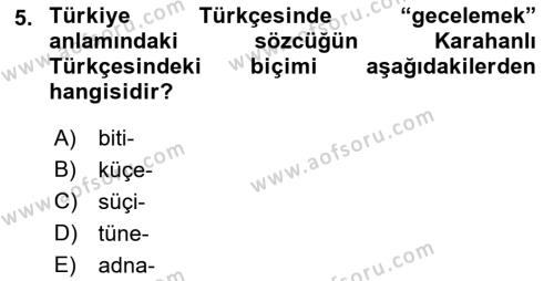 XI-XIII. Yüzyıllar Türk Dili Dersi 2023 - 2024 Yılı (Vize) Ara Sınavı 5. Soru