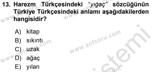 XI-XIII. Yüzyıllar Türk Dili Dersi 2023 - 2024 Yılı (Final) Dönem Sonu Sınavı 13. Soru