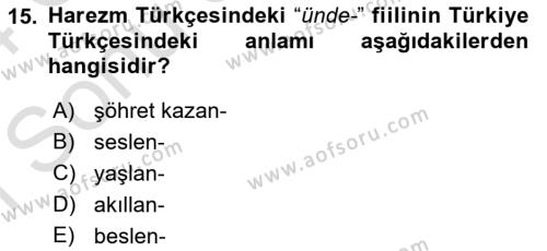 XI-XIII. Yüzyıllar Türk Dili Dersi 2023 - 2024 Yılı (Final) Dönem Sonu Sınavı 15. Soru