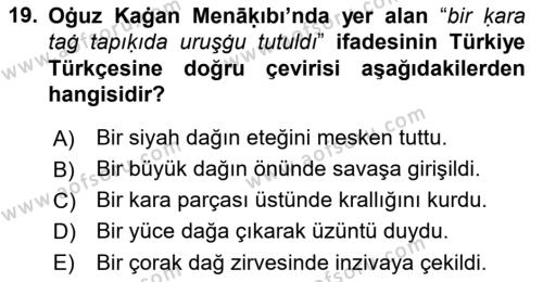 XI-XIII. Yüzyıllar Türk Dili Dersi 2023 - 2024 Yılı (Final) Dönem Sonu Sınavı 19. Soru