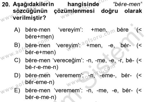 XI-XIII. Yüzyıllar Türk Dili Dersi 2023 - 2024 Yılı (Final) Dönem Sonu Sınavı 20. Soru