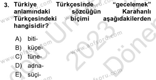 XI-XIII. Yüzyıllar Türk Dili Dersi 2023 - 2024 Yılı (Final) Dönem Sonu Sınavı 3. Soru