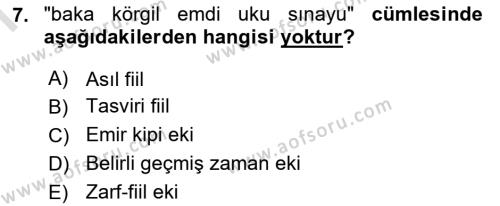 XI-XIII. Yüzyıllar Türk Dili Dersi 2023 - 2024 Yılı (Final) Dönem Sonu Sınavı 7. Soru