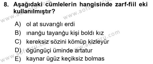 XI-XIII. Yüzyıllar Türk Dili Dersi 2023 - 2024 Yılı (Final) Dönem Sonu Sınavı 8. Soru