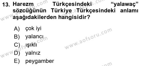 XI-XIII. Yüzyıllar Türk Dili Dersi 2023 - 2024 Yılı Yaz Okulu Sınavı 13. Soru