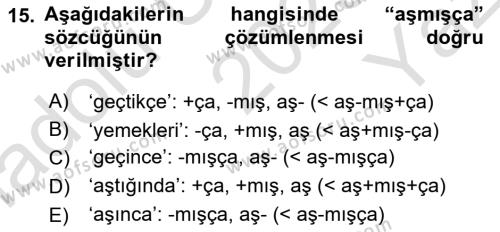 XI-XIII. Yüzyıllar Türk Dili Dersi 2023 - 2024 Yılı Yaz Okulu Sınavı 15. Soru