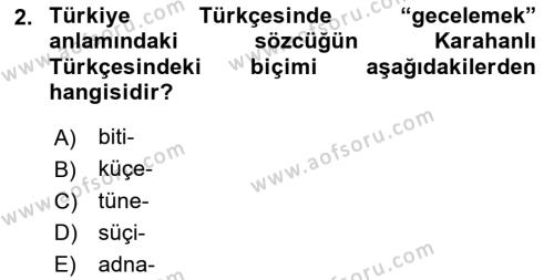 XI-XIII. Yüzyıllar Türk Dili Dersi 2023 - 2024 Yılı Yaz Okulu Sınavı 2. Soru