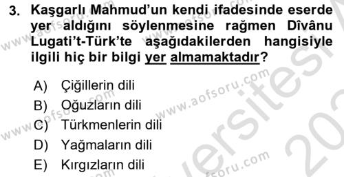 XI-XIII. Yüzyıllar Türk Dili Dersi 2023 - 2024 Yılı Yaz Okulu Sınavı 3. Soru