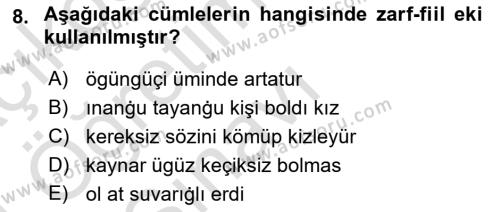 XI-XIII. Yüzyıllar Türk Dili Dersi 2023 - 2024 Yılı Yaz Okulu Sınavı 8. Soru