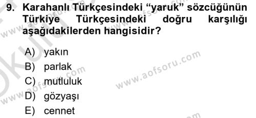 XI-XIII. Yüzyıllar Türk Dili Dersi 2023 - 2024 Yılı Yaz Okulu Sınavı 9. Soru