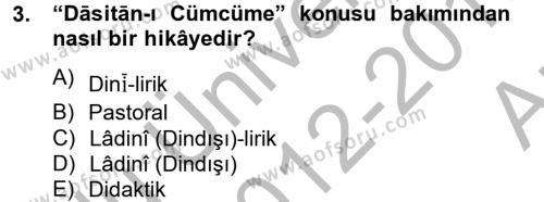XIV-XV. Yüzyıllar Türk Dili Dersi 2012 - 2013 Yılı (Vize) Ara Sınavı 3. Soru