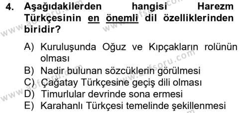 XIV-XV. Yüzyıllar Türk Dili Dersi 2012 - 2013 Yılı (Vize) Ara Sınavı 4. Soru