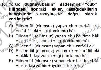 XIV-XV. Yüzyıllar Türk Dili Dersi 2012 - 2013 Yılı (Final) Dönem Sonu Sınavı 10. Soru