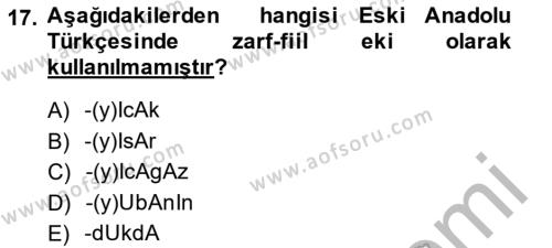 XIV-XV. Yüzyıllar Türk Dili Dersi 2013 - 2014 Yılı (Vize) Ara Sınavı 17. Soru