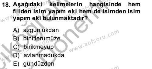 XIV-XV. Yüzyıllar Türk Dili Dersi 2013 - 2014 Yılı (Vize) Ara Sınavı 18. Soru