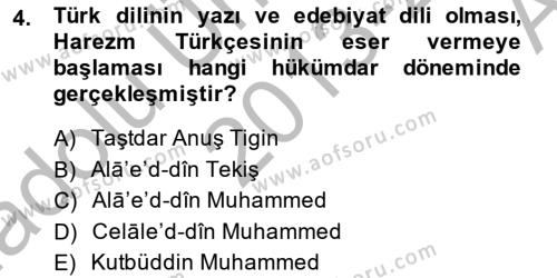 XIV-XV. Yüzyıllar Türk Dili Dersi 2013 - 2014 Yılı (Vize) Ara Sınavı 4. Soru
