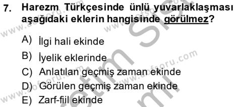 XIV-XV. Yüzyıllar Türk Dili Dersi 2013 - 2014 Yılı (Vize) Ara Sınavı 7. Soru
