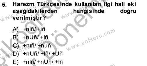 XIV-XV. Yüzyıllar Türk Dili Dersi 2014 - 2015 Yılı (Vize) Ara Sınavı 5. Soru