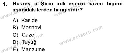 XIV-XV. Yüzyıllar Türk Dili Dersi 2014 - 2015 Yılı (Final) Dönem Sonu Sınavı 1. Soru