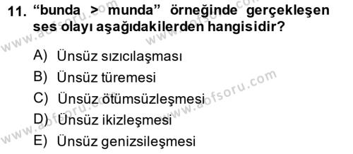 XIV-XV. Yüzyıllar Türk Dili Dersi 2014 - 2015 Yılı (Final) Dönem Sonu Sınavı 11. Soru