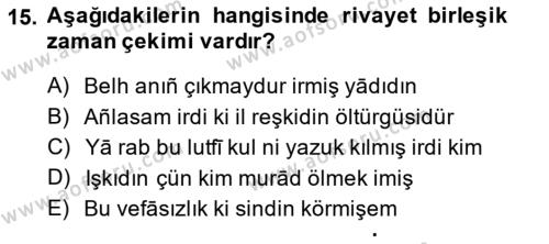 XIV-XV. Yüzyıllar Türk Dili Dersi 2014 - 2015 Yılı (Final) Dönem Sonu Sınavı 15. Soru