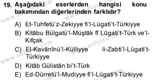 XIV-XV. Yüzyıllar Türk Dili Dersi 2014 - 2015 Yılı (Final) Dönem Sonu Sınavı 19. Soru