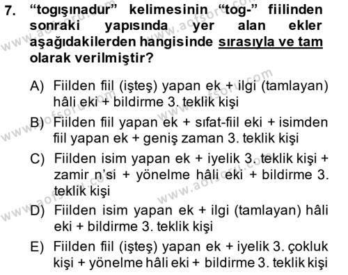 XIV-XV. Yüzyıllar Türk Dili Dersi 2014 - 2015 Yılı (Final) Dönem Sonu Sınavı 7. Soru