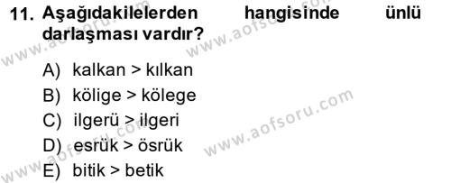 XIV-XV. Yüzyıllar Türk Dili Dersi 2014 - 2015 Yılı Tek Ders Sınavı 11. Soru