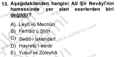 XIV-XV. Yüzyıllar Türk Dili Dersi 2014 - 2015 Yılı Tek Ders Sınavı 13. Soru