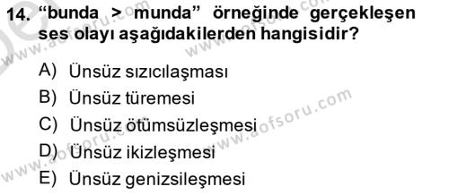 XIV-XV. Yüzyıllar Türk Dili Dersi 2014 - 2015 Yılı Tek Ders Sınavı 14. Soru