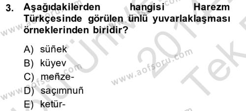 XIV-XV. Yüzyıllar Türk Dili Dersi 2014 - 2015 Yılı Tek Ders Sınavı 3. Soru