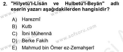 XIV-XV. Yüzyıllar Türk Dili Dersi 2015 - 2016 Yılı (Vize) Ara Sınavı 2. Soru