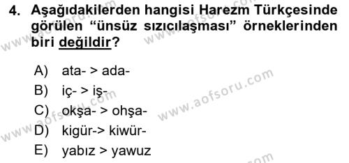 XIV-XV. Yüzyıllar Türk Dili Dersi 2015 - 2016 Yılı (Vize) Ara Sınavı 4. Soru