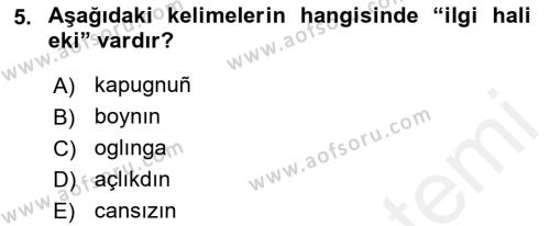 XIV-XV. Yüzyıllar Türk Dili Dersi 2015 - 2016 Yılı (Vize) Ara Sınavı 5. Soru