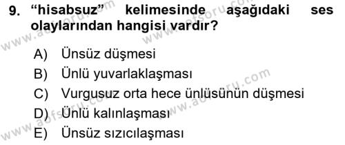 XIV-XV. Yüzyıllar Türk Dili Dersi 2015 - 2016 Yılı (Vize) Ara Sınavı 9. Soru