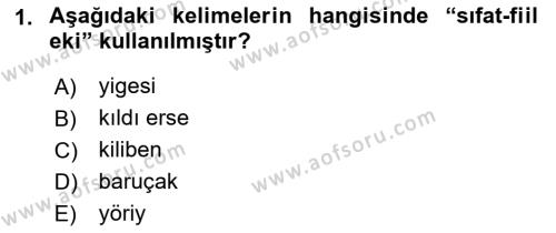 XIV-XV. Yüzyıllar Türk Dili Dersi 2015 - 2016 Yılı (Final) Dönem Sonu Sınavı 1. Soru