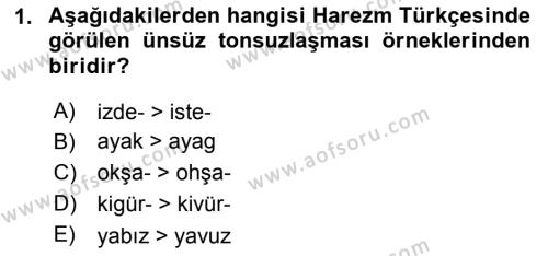 XIV-XV. Yüzyıllar Türk Dili Dersi 2015 - 2016 Yılı Tek Ders Sınavı 1. Soru