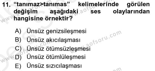 XIV-XV. Yüzyıllar Türk Dili Dersi 2015 - 2016 Yılı Tek Ders Sınavı 11. Soru