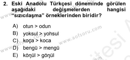 XIV-XV. Yüzyıllar Türk Dili Dersi 2015 - 2016 Yılı Tek Ders Sınavı 2. Soru