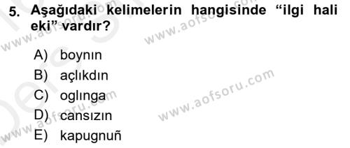 XIV-XV. Yüzyıllar Türk Dili Dersi 2015 - 2016 Yılı Tek Ders Sınavı 5. Soru