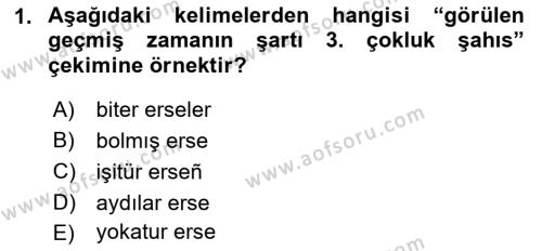 XIV-XV. Yüzyıllar Türk Dili Dersi 2016 - 2017 Yılı 3 Ders Sınavı 1. Soru