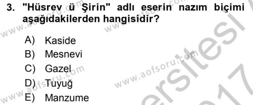 XIV-XV. Yüzyıllar Türk Dili Dersi 2016 - 2017 Yılı (Vize) Ara Sınavı 3. Soru