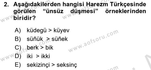 XIV-XV. Yüzyıllar Türk Dili Dersi 2016 - 2017 Yılı (Final) Dönem Sonu Sınavı 2. Soru