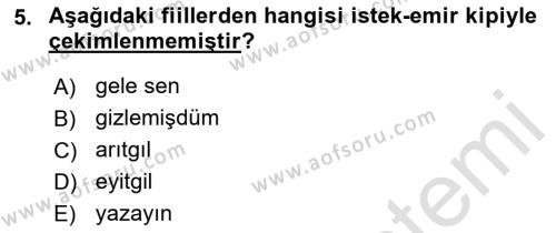 XIV-XV. Yüzyıllar Türk Dili Dersi 2016 - 2017 Yılı (Final) Dönem Sonu Sınavı 5. Soru