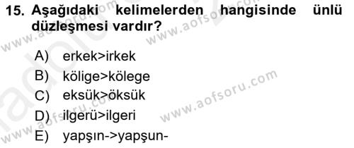 XIV-XV. Yüzyıllar Türk Dili Dersi 2017 - 2018 Yılı 3 Ders Sınavı 15. Soru