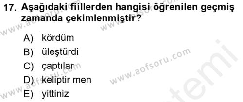 XIV-XV. Yüzyıllar Türk Dili Dersi 2017 - 2018 Yılı 3 Ders Sınavı 17. Soru