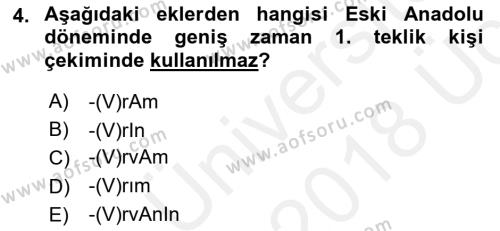 XIV-XV. Yüzyıllar Türk Dili Dersi 2017 - 2018 Yılı 3 Ders Sınavı 4. Soru