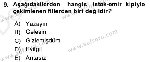 XIV-XV. Yüzyıllar Türk Dili Dersi 2017 - 2018 Yılı 3 Ders Sınavı 9. Soru